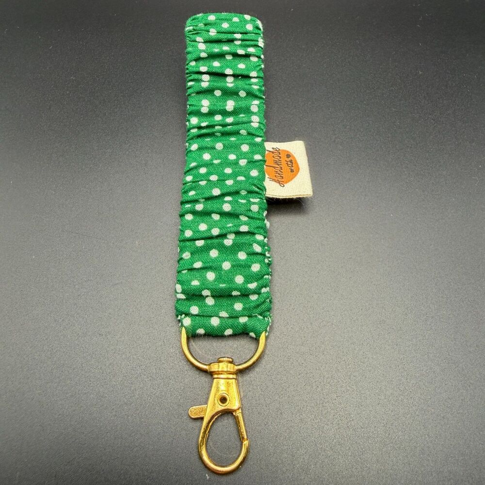 Handmade Green Polka Dot Scrunchie Wristlet Keychain